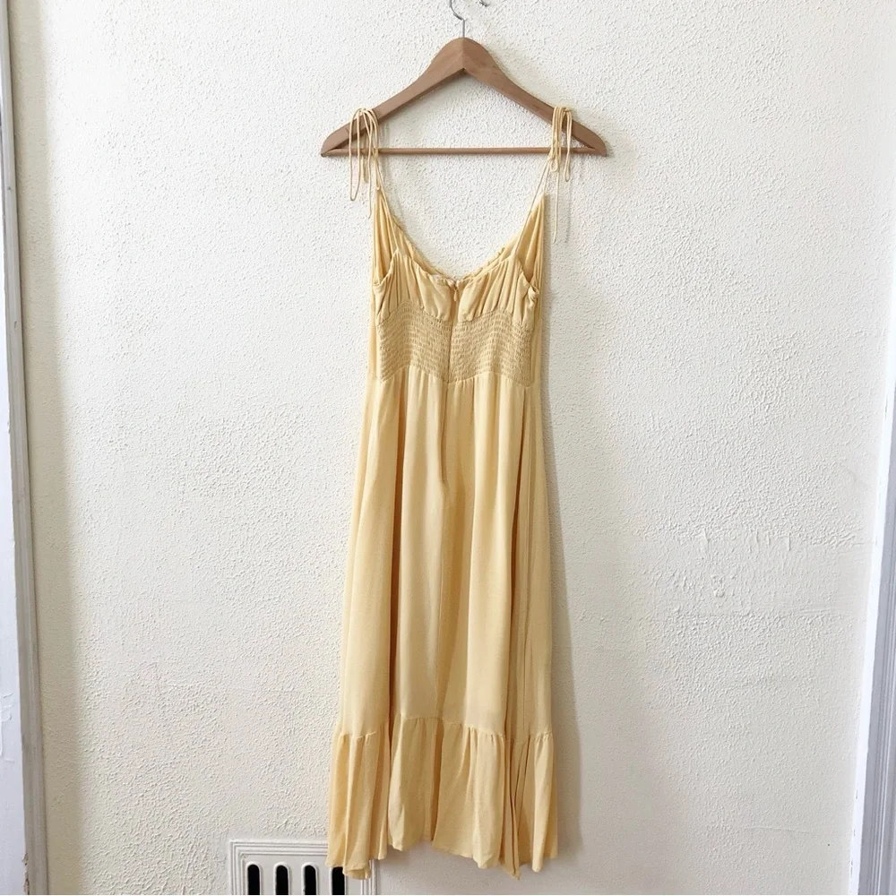 Reformation Pale Yellow Midi Dress with Ruffle Hem - Picture 4 of 6